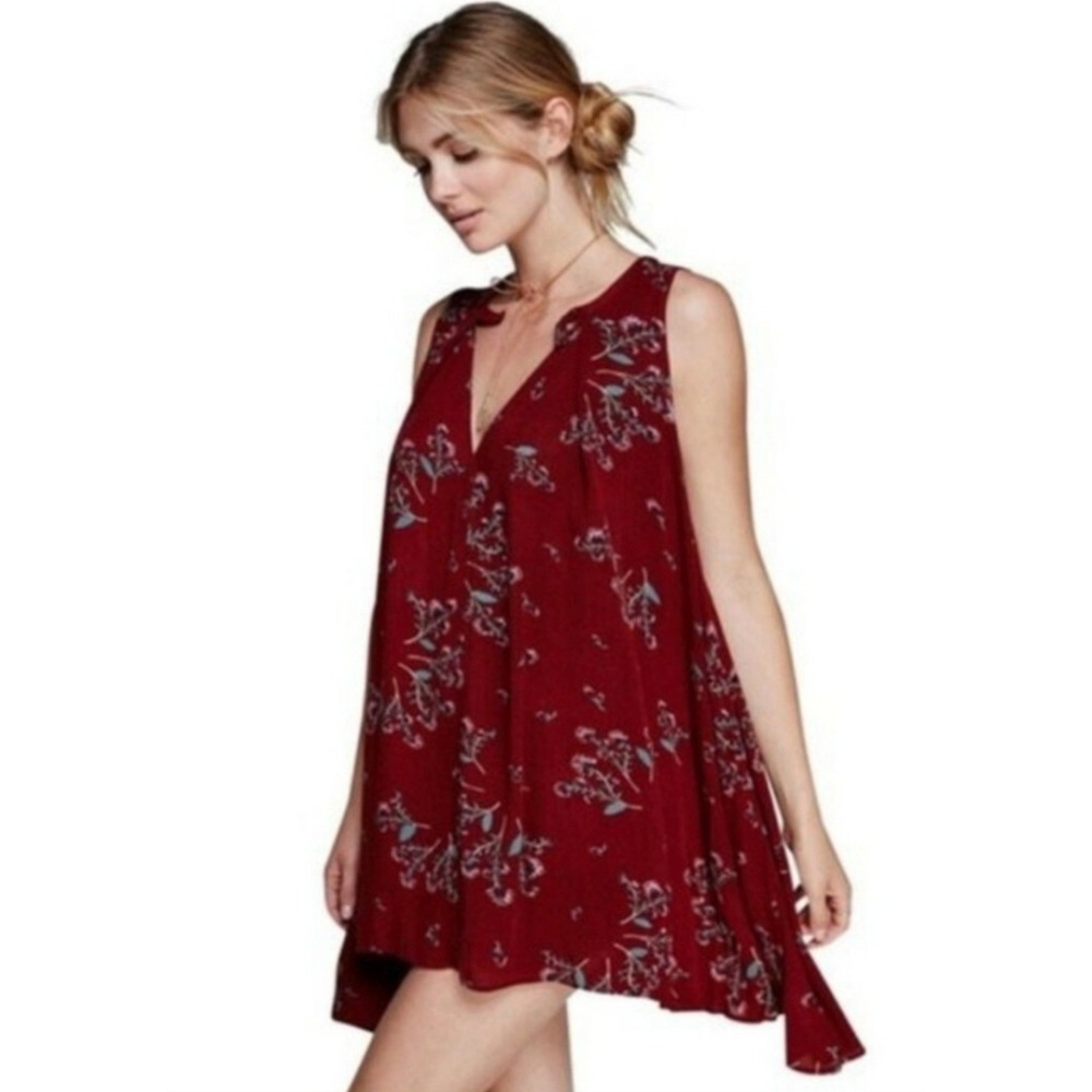 Free People Womens Medium Sleeveless Tunic Tank Top Floral Boho Keyhole Flowy‎ - Picture 2 of 8